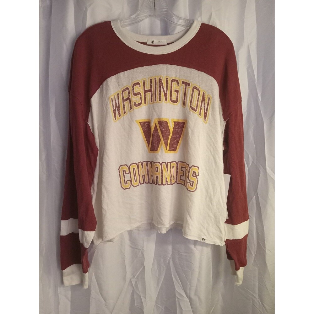 Large Women's '47 Cream Washington Commanders Double Header Curve Raglan Long...